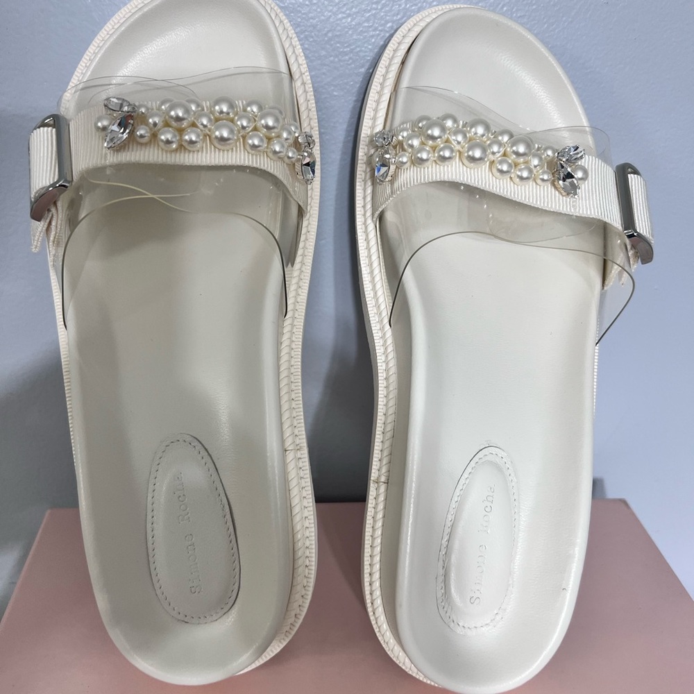 SIMONE ROCHA
Off-white Embellished Slides In Clear/pearl/clear sz 40/9.5-10